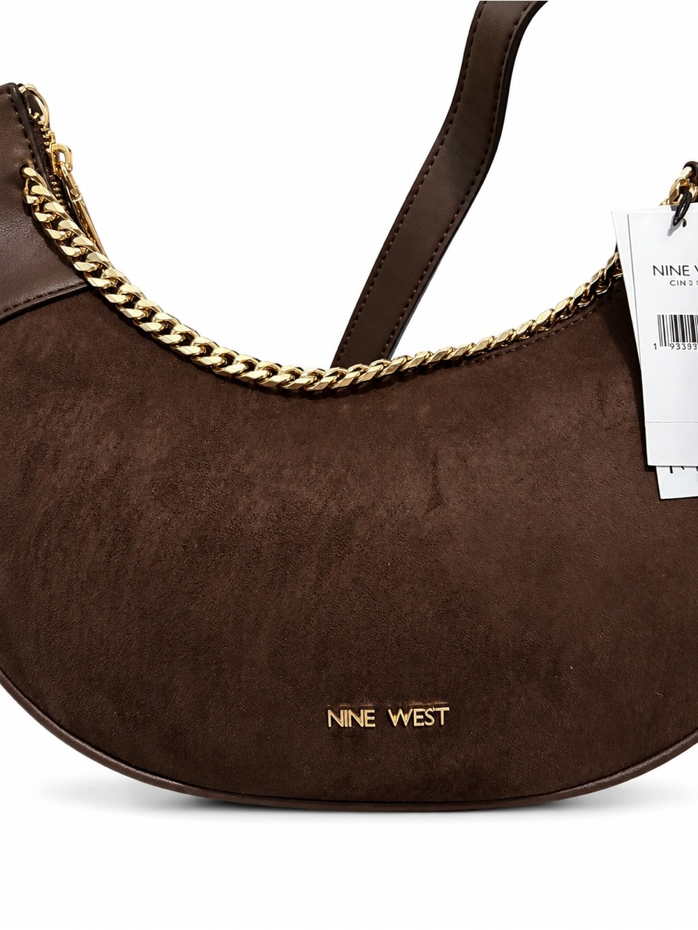 Nine West NWT Brown Suede Shoulder Bag with Gold Chain - Picture 3 of 4